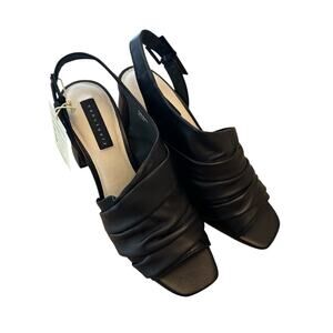 Sanctuary Regal Black Leather Block Heel Sandals W’s Size 7M Open Toe Slingback